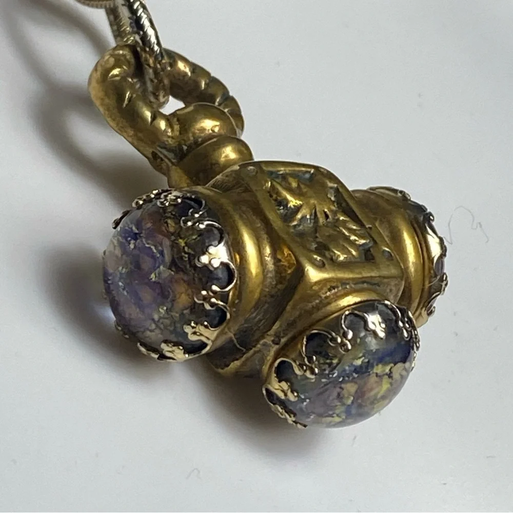 Antique 18th-century brass Italian Etruscan fob charm necklace 38” - Picture 5 of 13